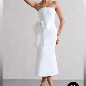 Club L London white bandeau midi dress with oversized bow